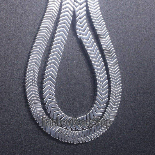 Silver V Shape Arrowheaded Hematite Beads, 2x4x6mm 16'' strand