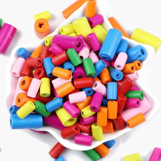 Tube cylinder Wooden Beads, Mixed Colored Natural Wood Beads 12*6/20*10mm 100pcs