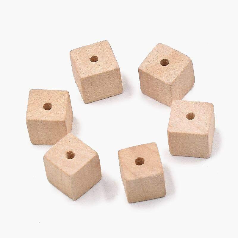 Unfinished Natural tree Cube Wooden Bead Square Loose Beads 12-30mm 30pcs