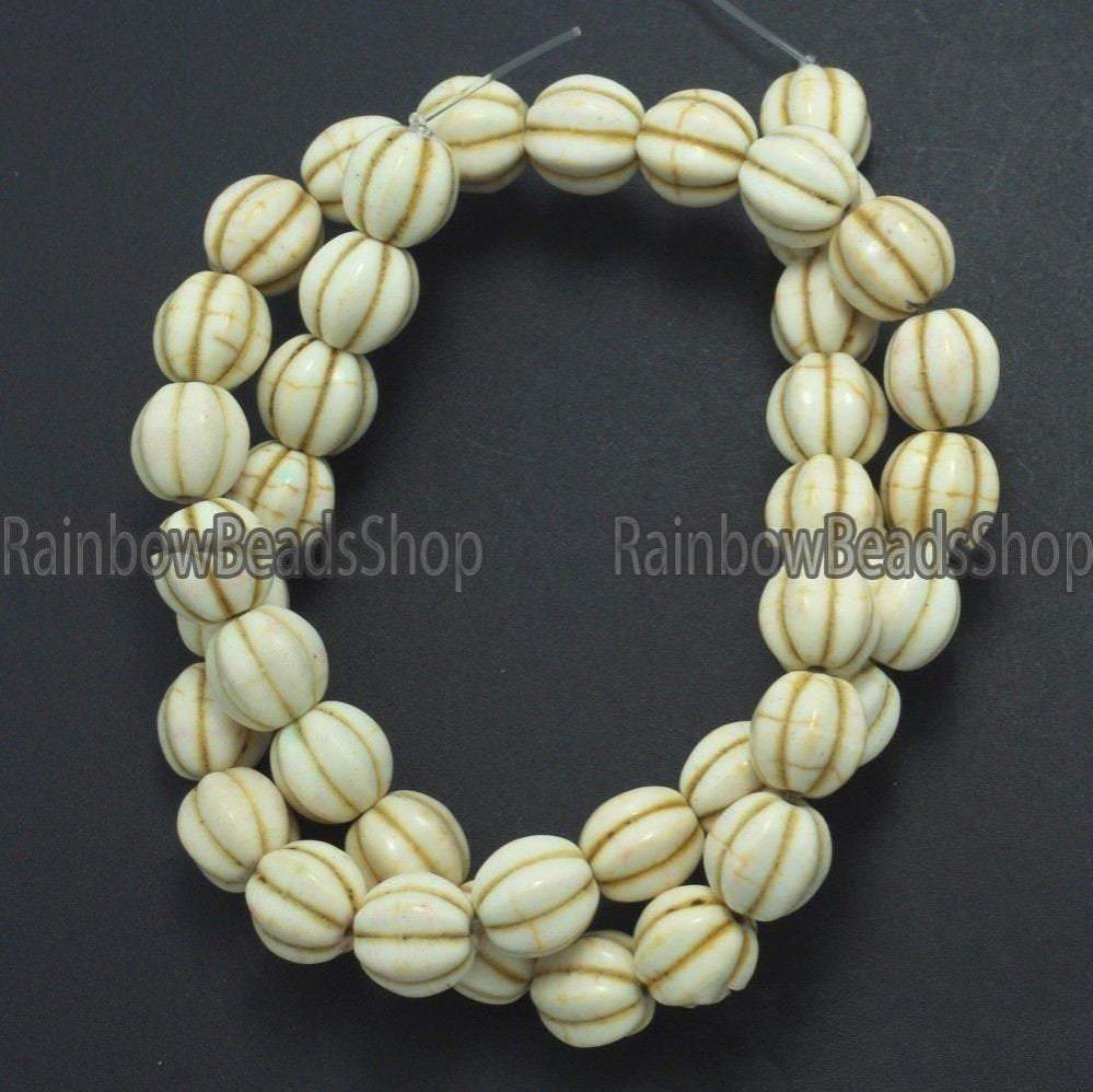 White Howlite Pumpkin beads, 10-14mm, 16'' strand