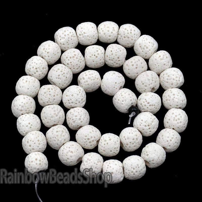 White Lava Volcanic Beads, Natural Round Gemstone, 8-12mm, 15.5'' strand