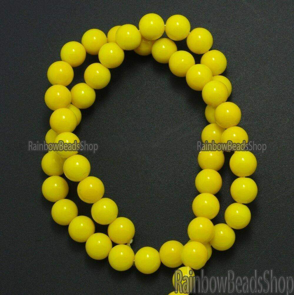 Yellow Coated Czech Glass Pearl Smooth Round Beads, 4-16mm, 16'' str