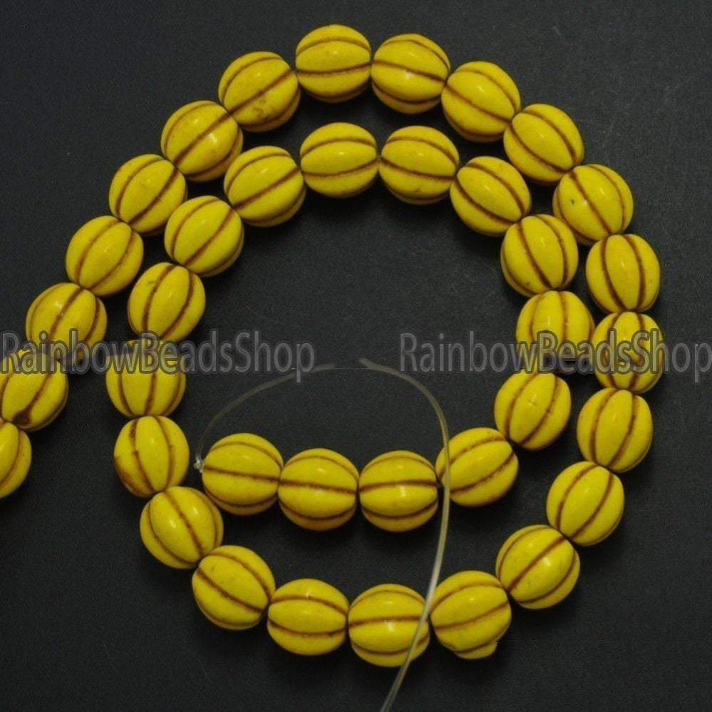 Yellow Howlite Pumpkin beads, 10-14mm