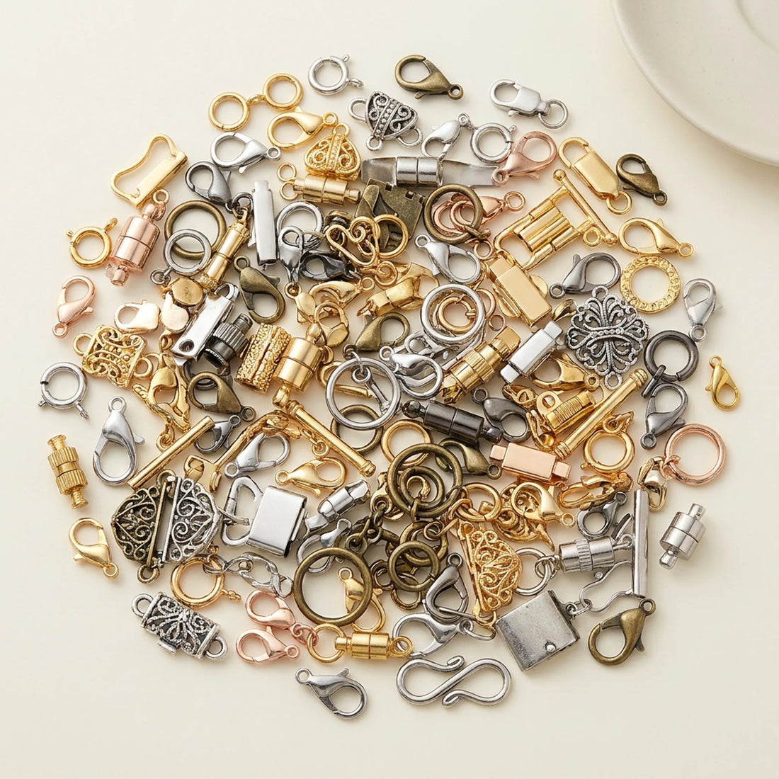 Different types of necklace clasps used in jewelry making