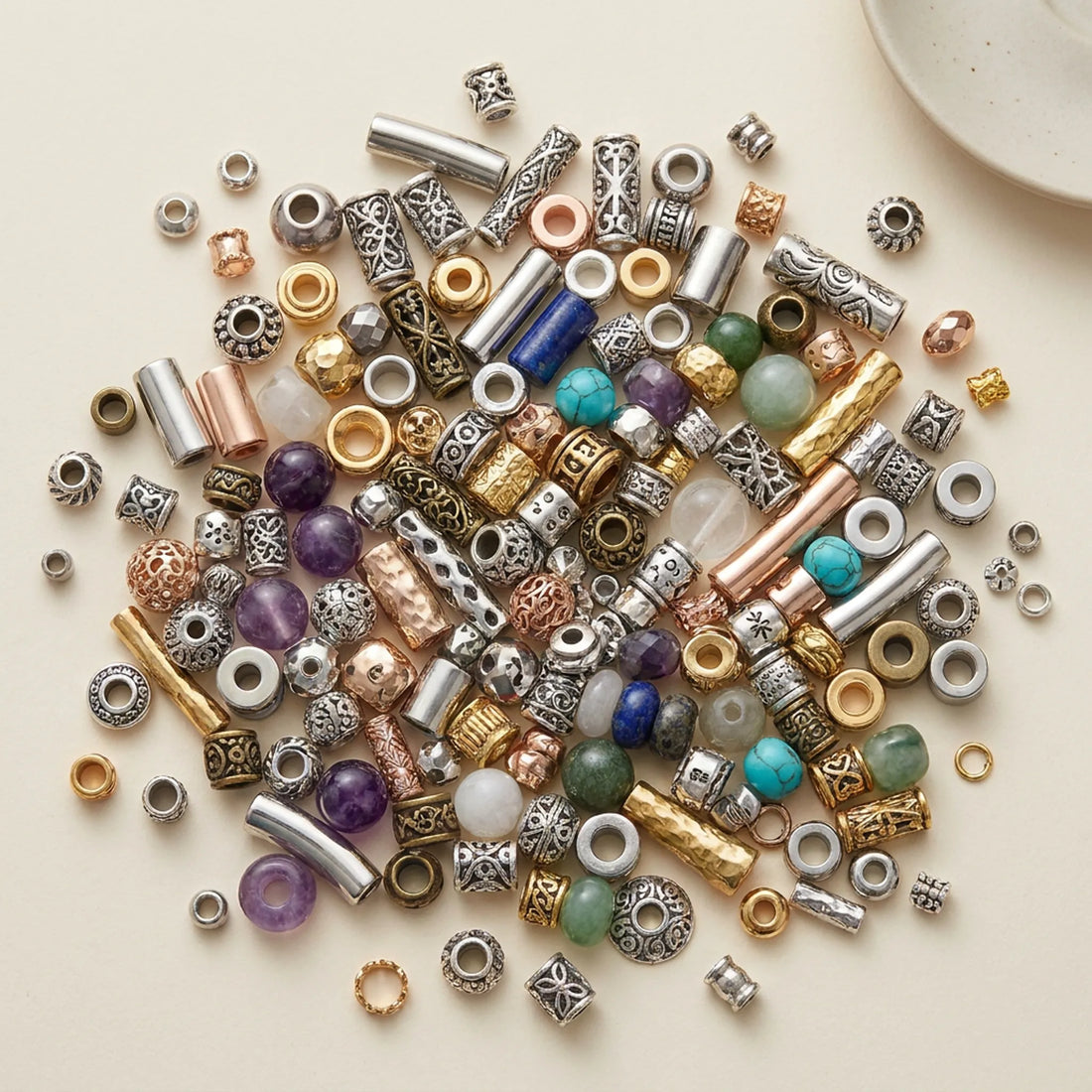 Spacer beads used in jewelry making with gemstone beads and findings