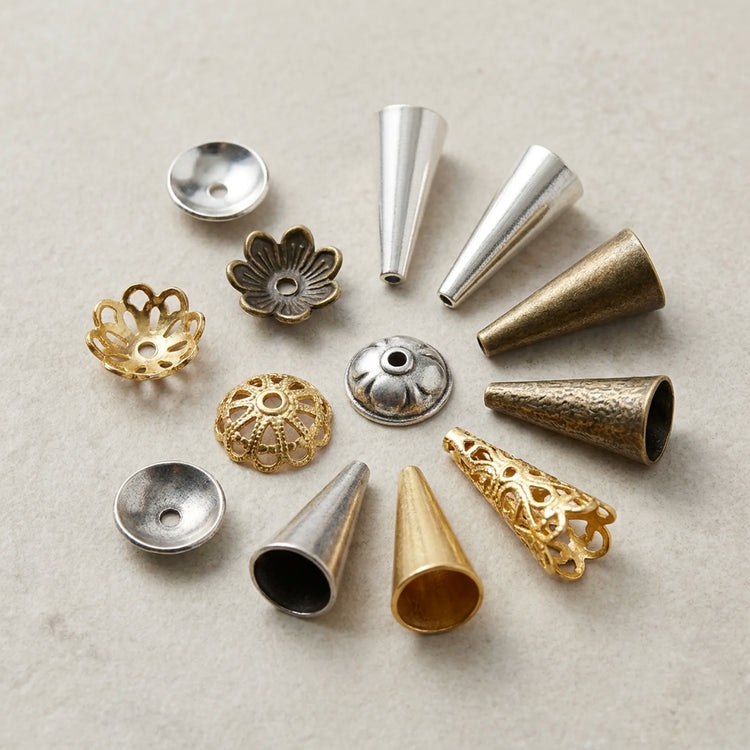 Bead caps and bead cones for jewelry making in different styles