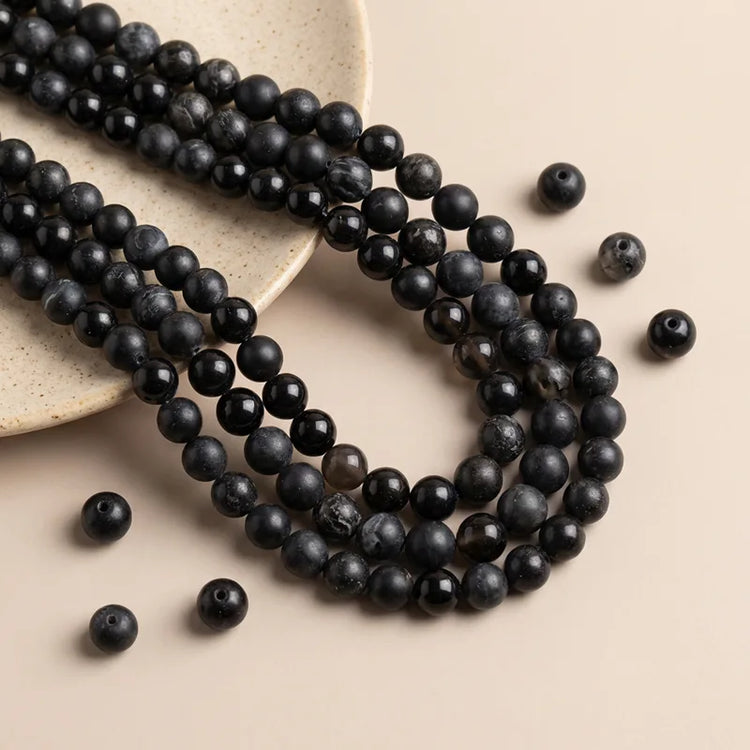 black gemstone beads natural stone