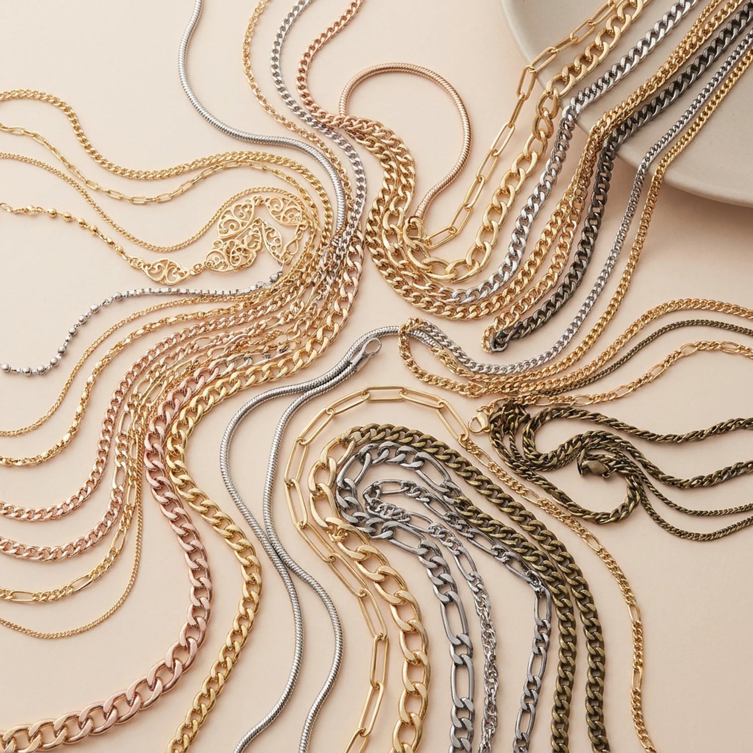 Chain for jewelry making in different styles and metals