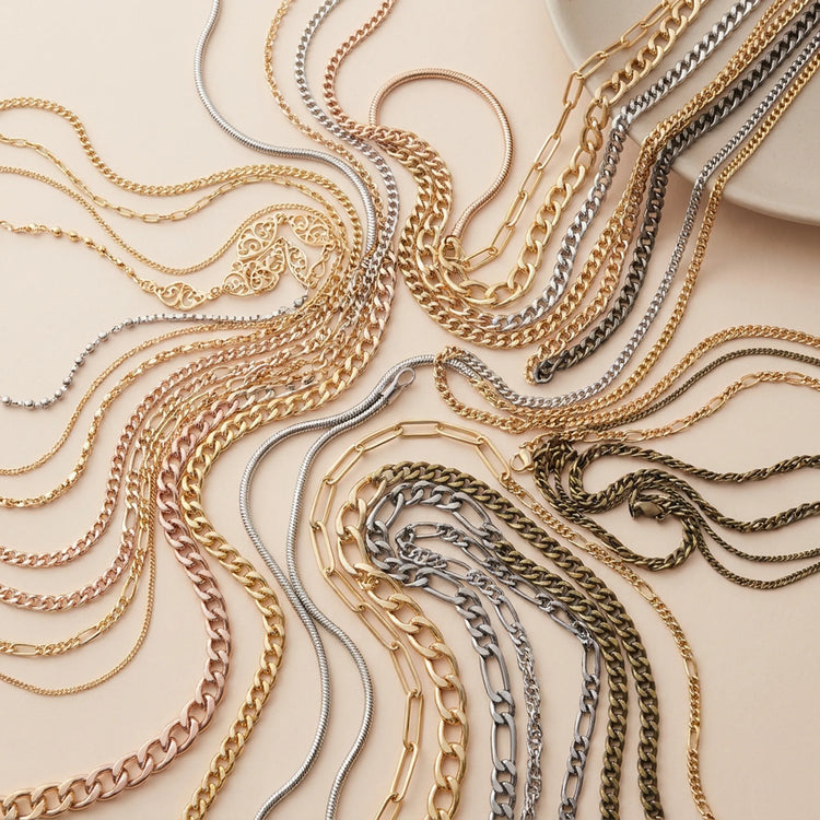 Chain for jewelry making in different styles and metals
