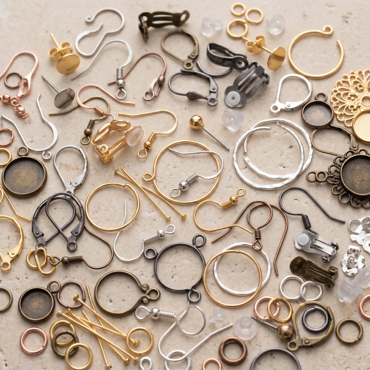 Earring findings for jewelry making including hooks, posts, wires, and other components