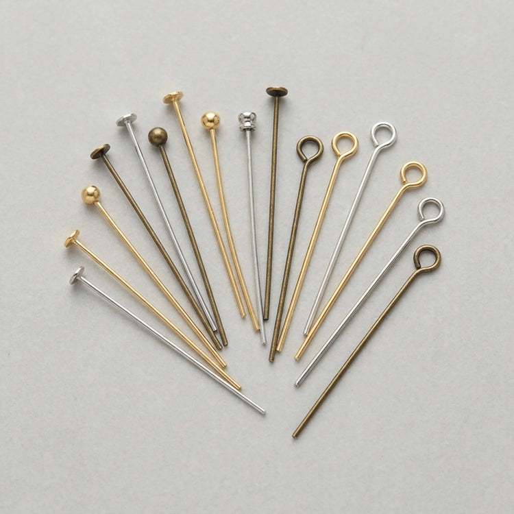 Jewelry pins for jewelry making including head pins and eye pins