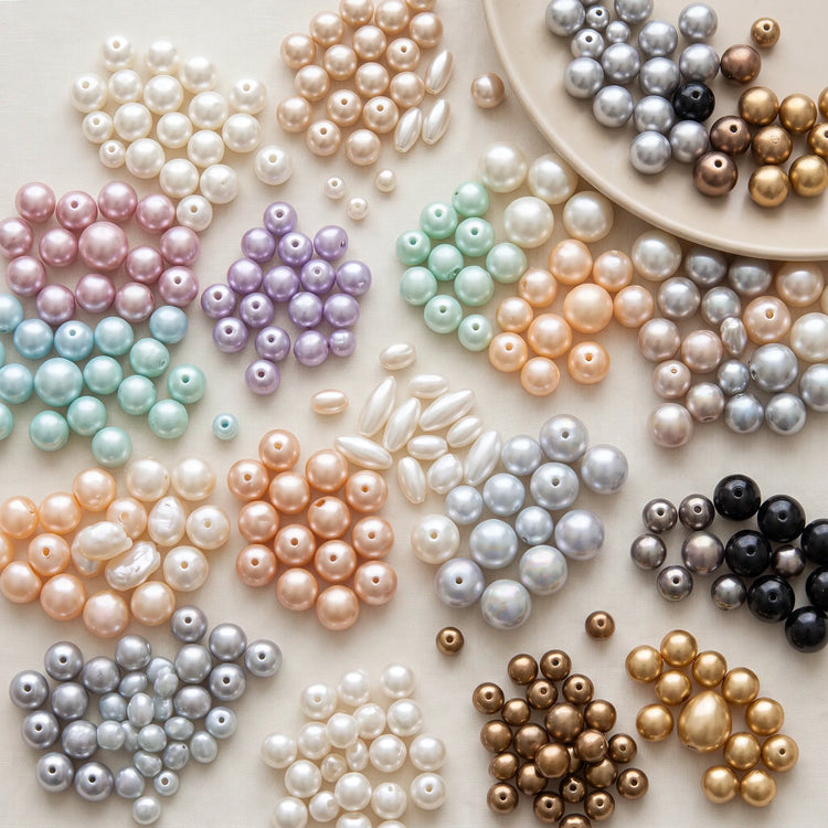 Pearl beads for jewelry making in various colors, sizes, shapes, and finishes