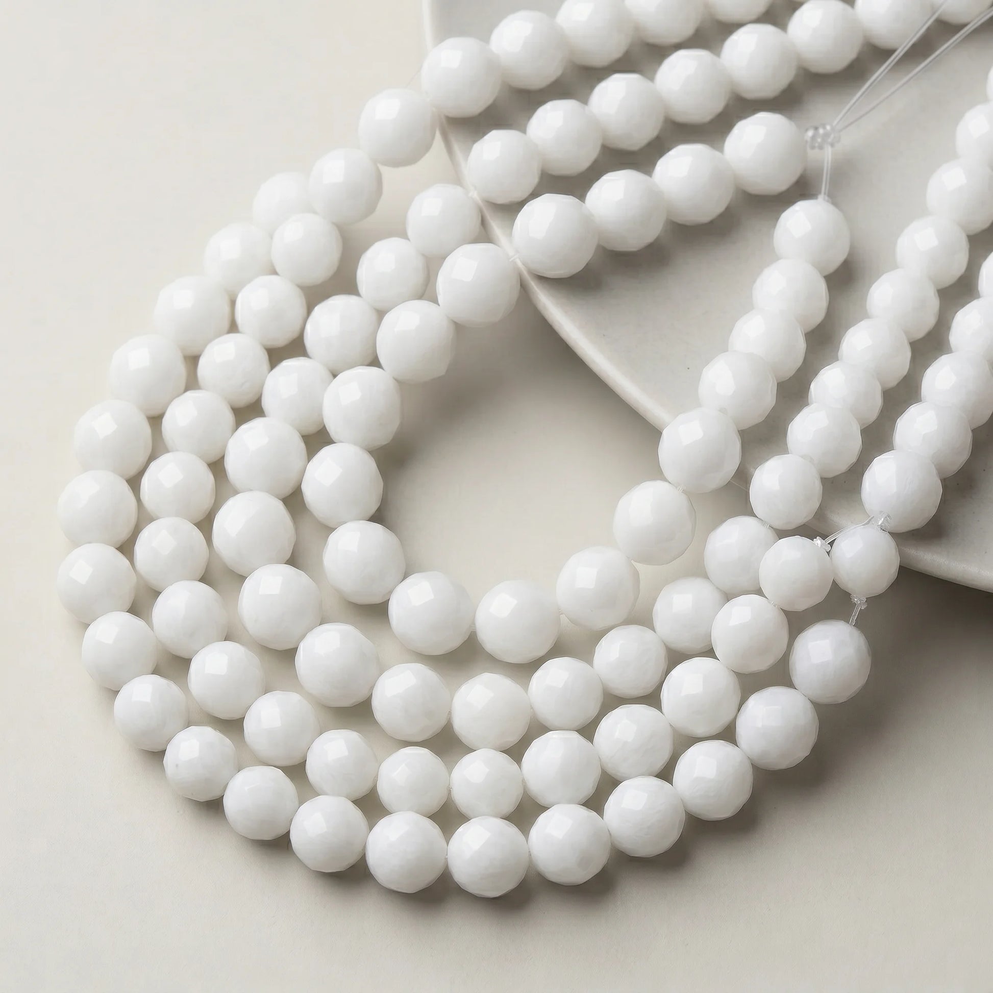 12mm faceted white onyx alabaster beads