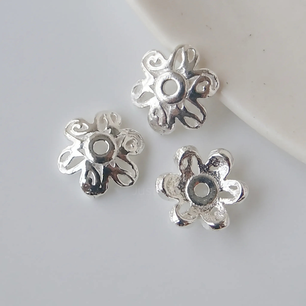925 sterling silver flower bead caps 6.4mm for jewelry making