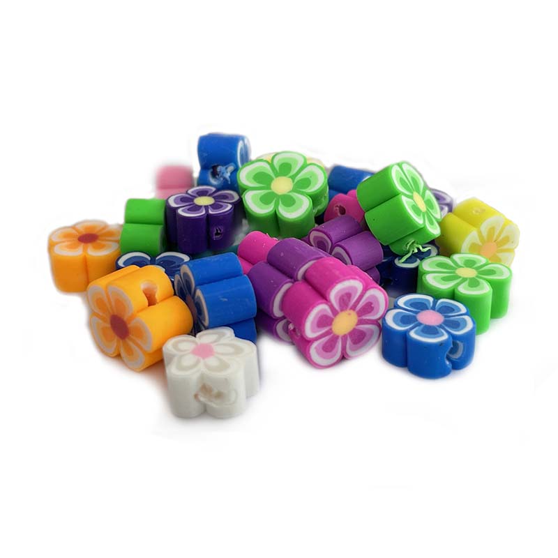 10mm Multicolored Flower Polymer Clay Beads