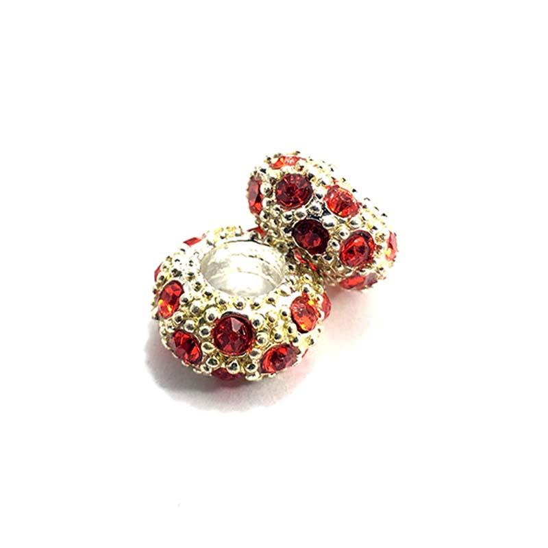 Big Hole Czech Rhinestone Silver Rondelle Spacer Beads