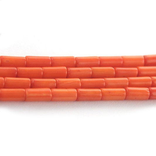 Natural Coral Tube Beads, Cylinder Red Orange Pink Coral, 3x7mm Smooth stone loose beads, 16'' inch strand