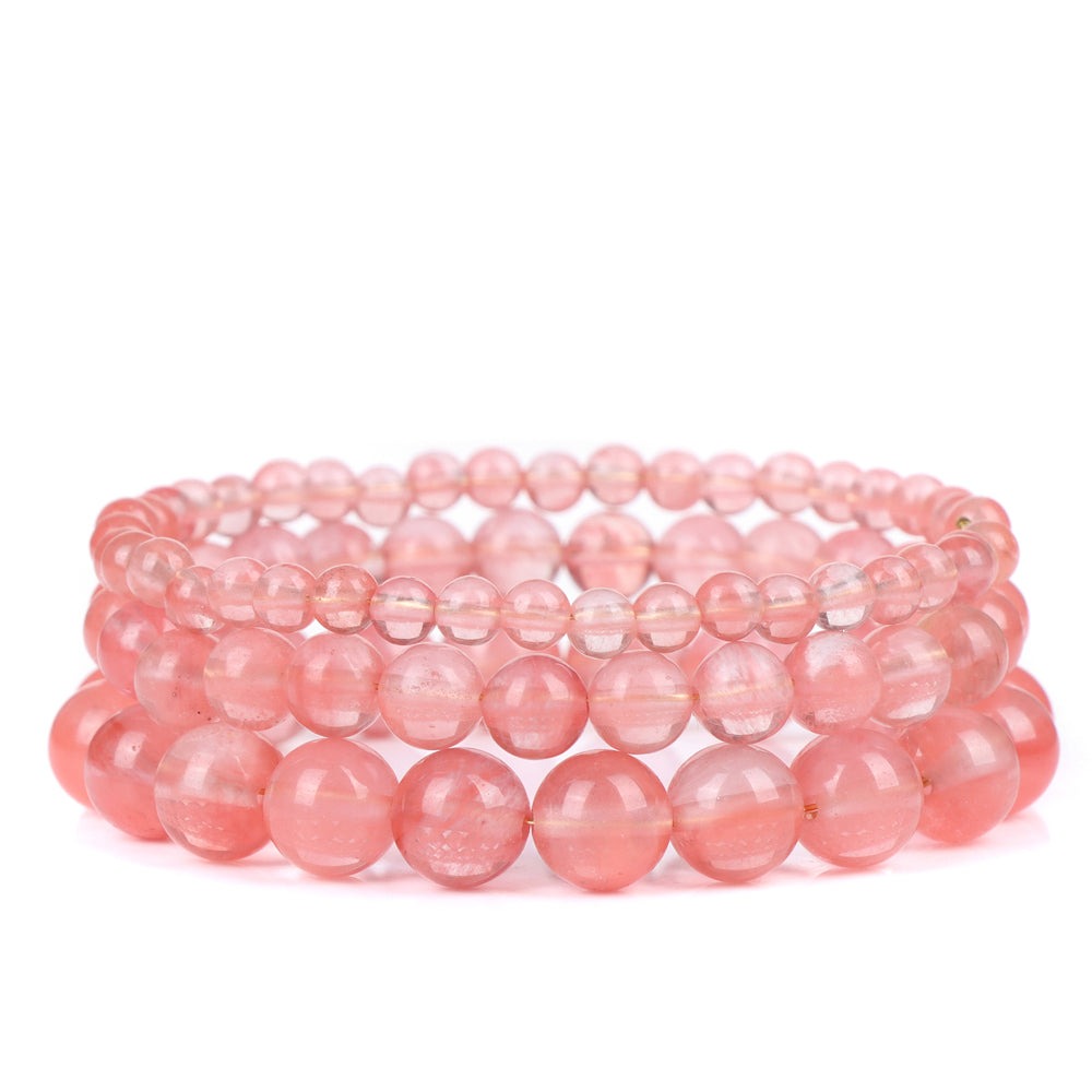 Bracelet extensible avec pierres précieuses en quartz cerise, 6-12 mm