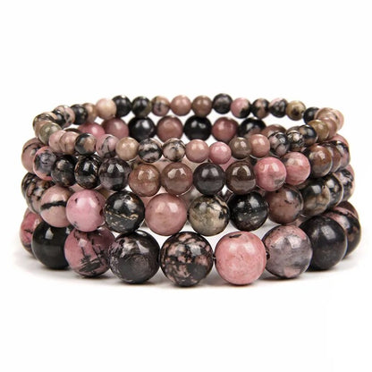 Bracelet de pierres précieuses rhodonite rouge noir
