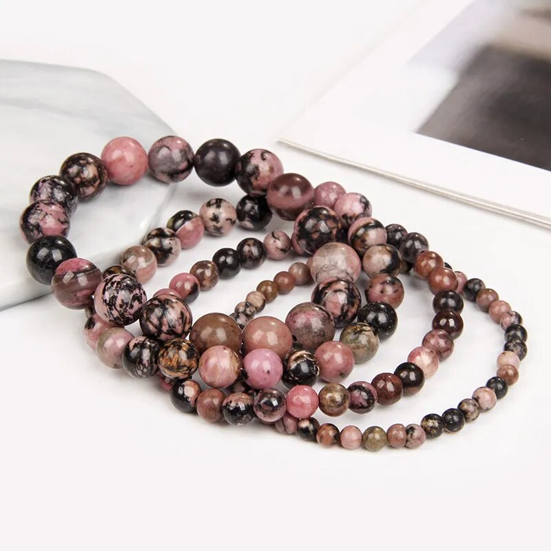 Bracelet de pierres précieuses rhodonite rouge noir