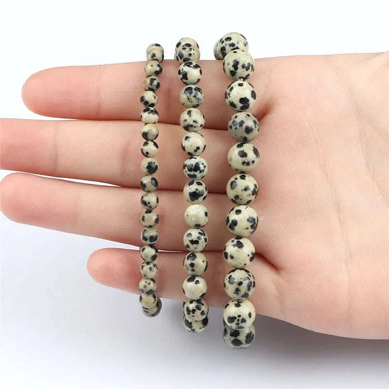 Bracelet en jaspe dalmatien avec pierres précieuses, 4-12 mm