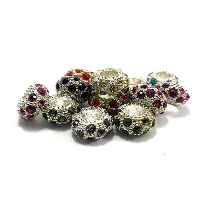 Big Hole Czech Rhinestone Silver Rondelle Spacer Beads