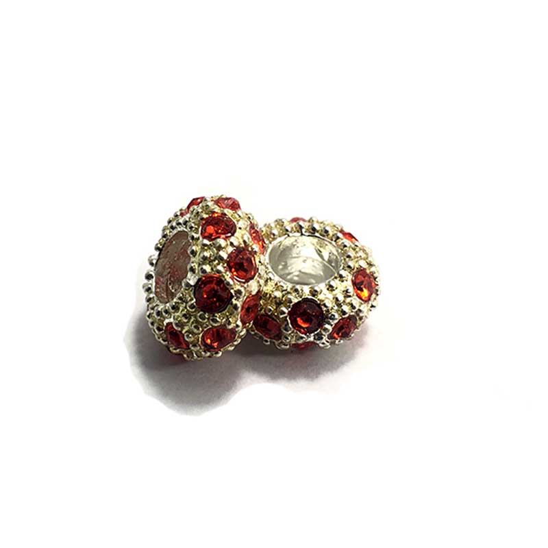 Big Hole Czech Rhinestone Silver Rondelle Spacer Beads