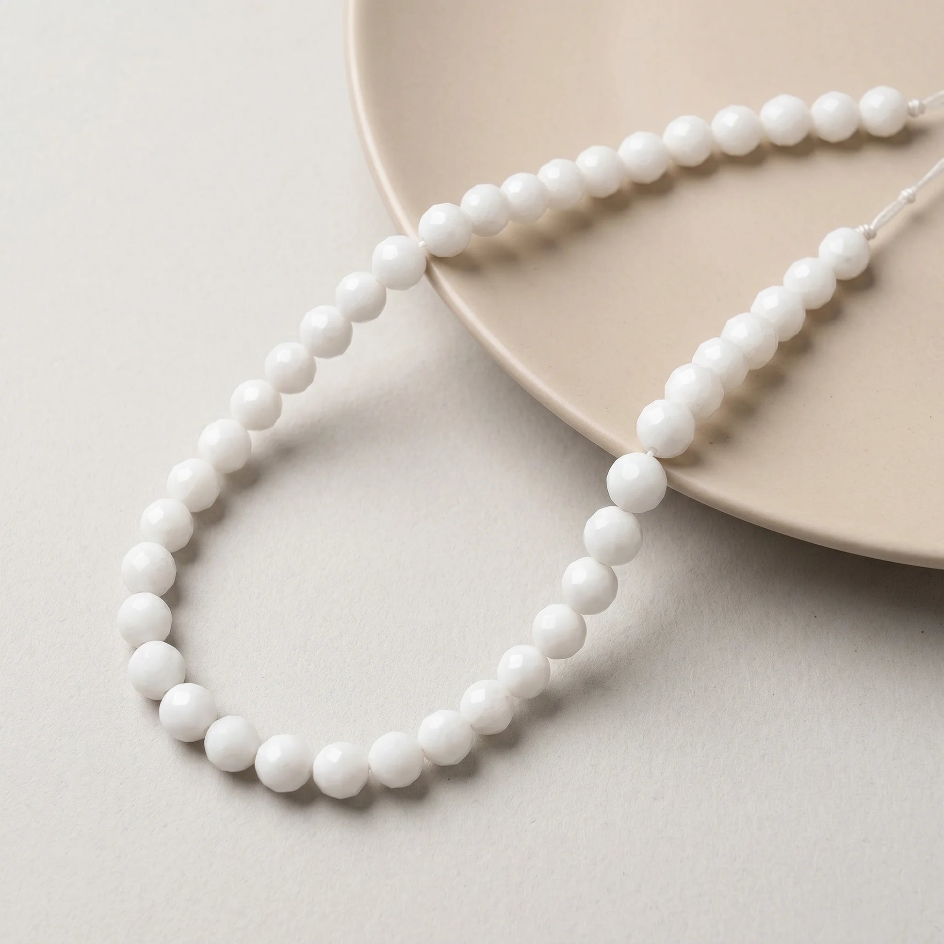 4mm faceted white onyx alabaster beads