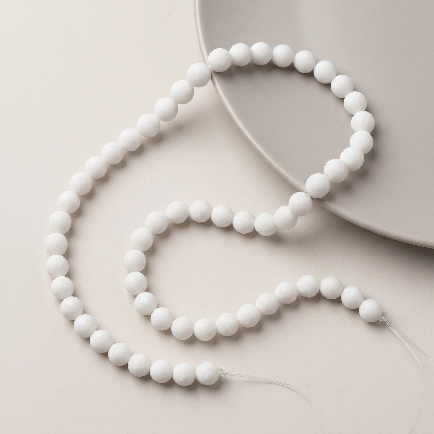 6mm faceted white onyx alabaster beads