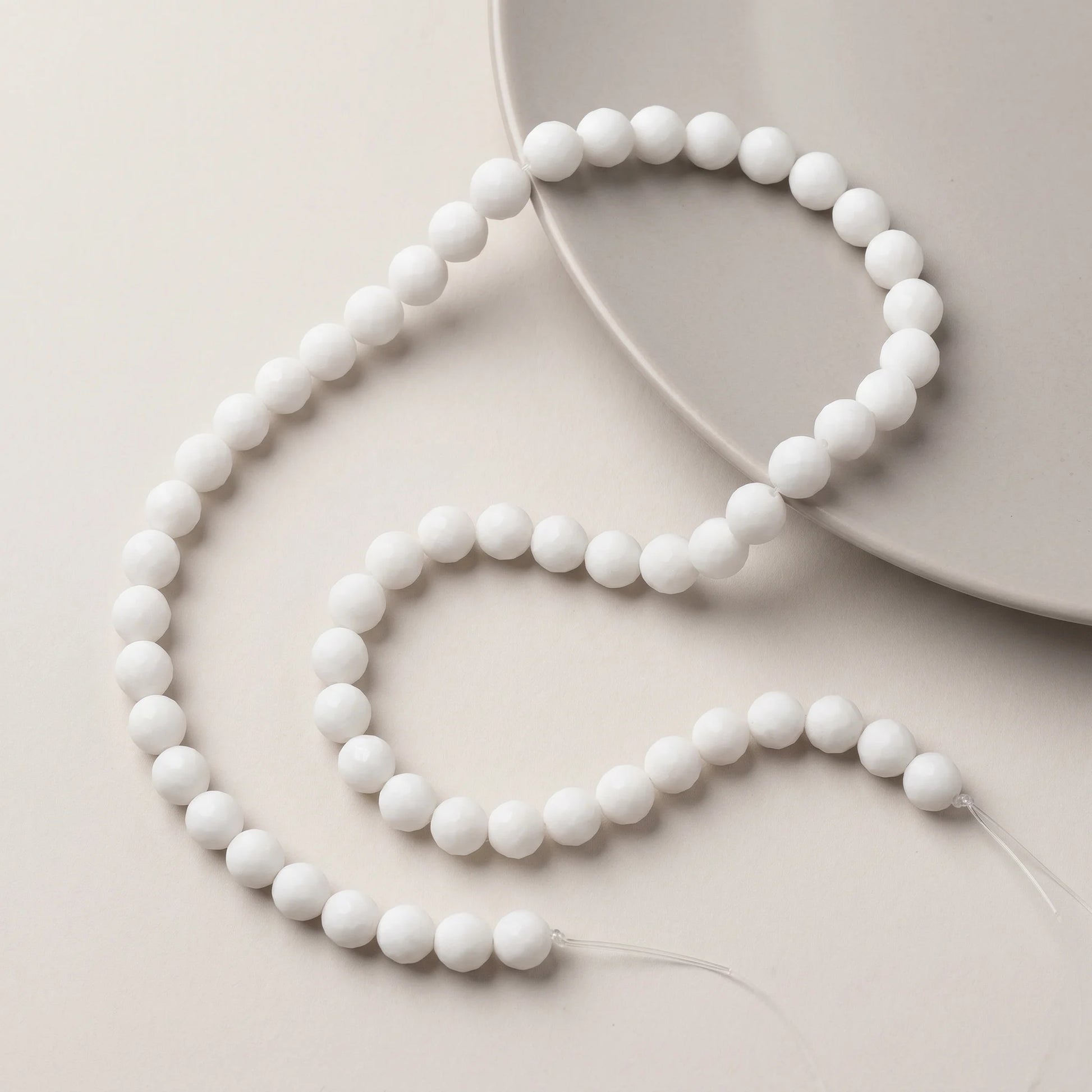 6mm faceted white onyx alabaster beads