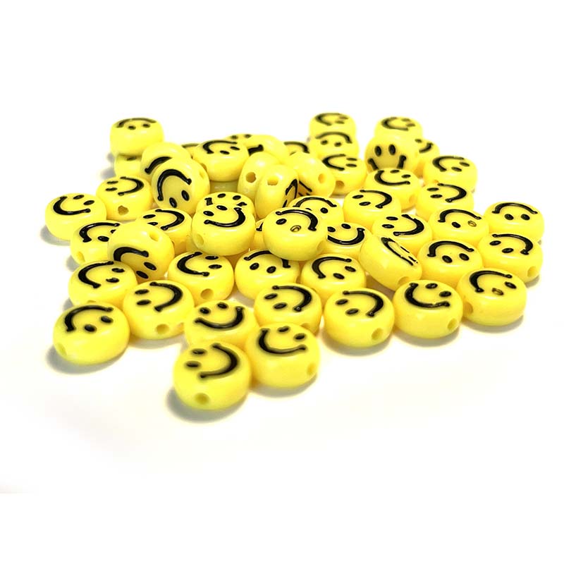 100 Stück 7 mm mehrfarbige Emoji-Lächeln-runde Acrylperlen