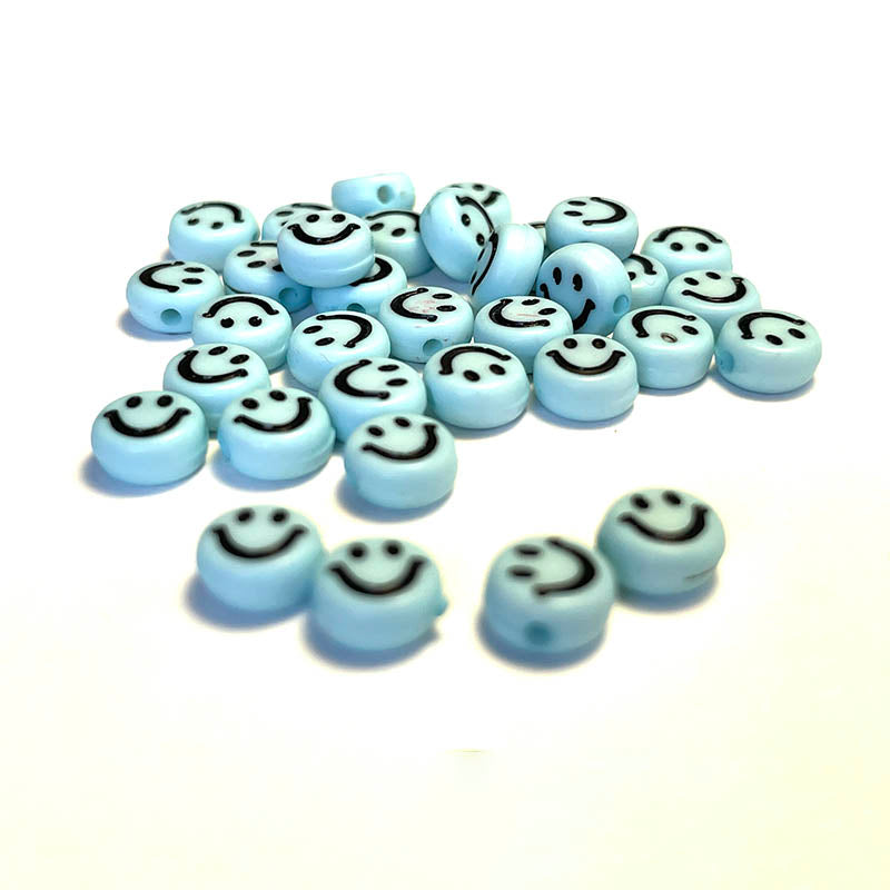 100 Stück 7 mm mehrfarbige Emoji-Lächeln-runde Acrylperlen
