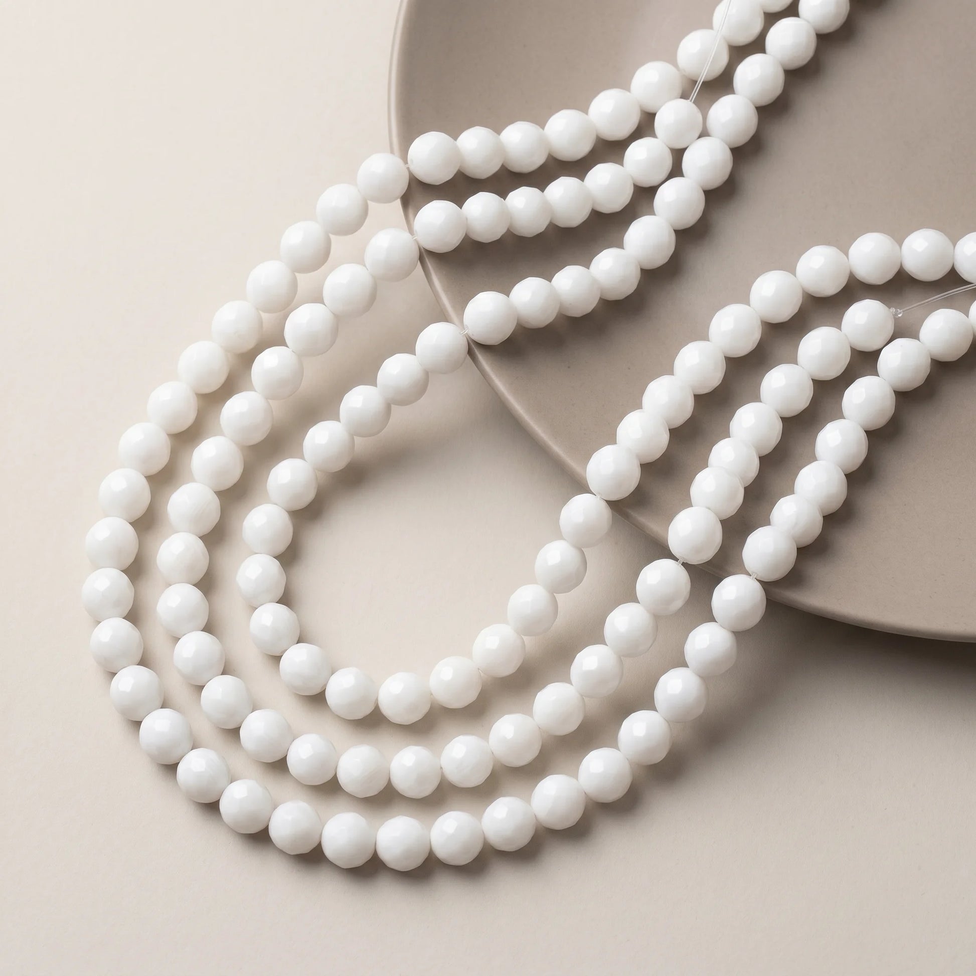 8mm faceted white onyx alabaster beads