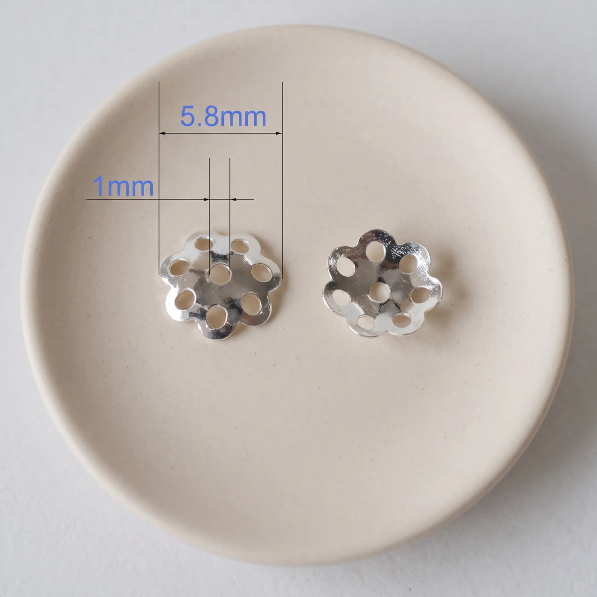 5.8mm sterling silver flower bead cap with 1mm center hole