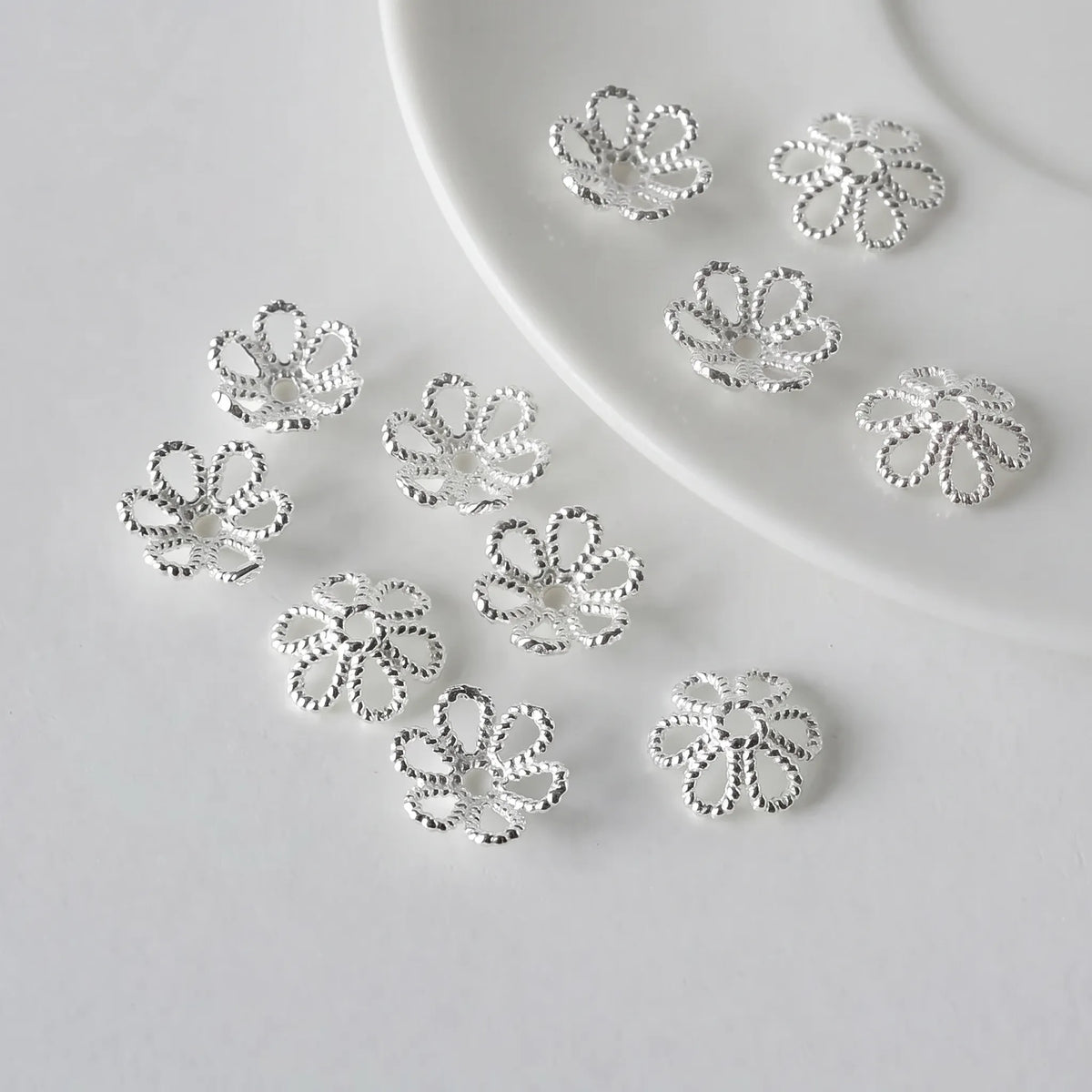 925 sterling silver openwork flower bead caps for jewelry making