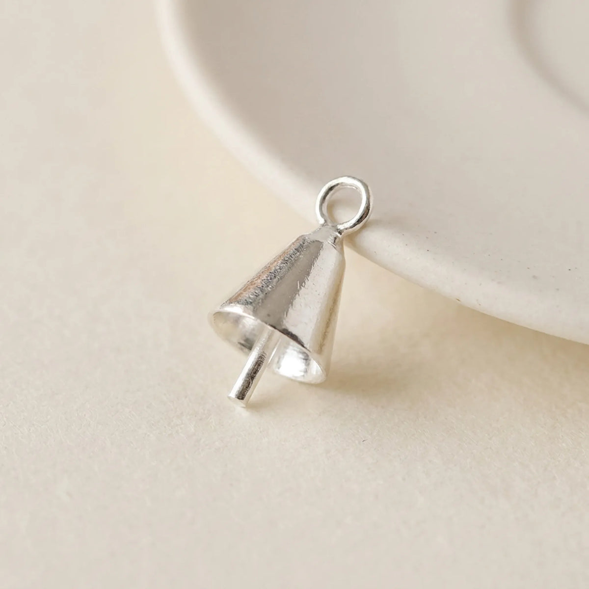 925 silver cone pearl cup pendant bail with pin for attaching pearls and beads
