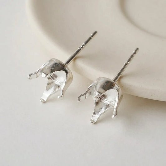 Back view of 925 sterling silver 4-prong stud earring settings for round stones and crystals