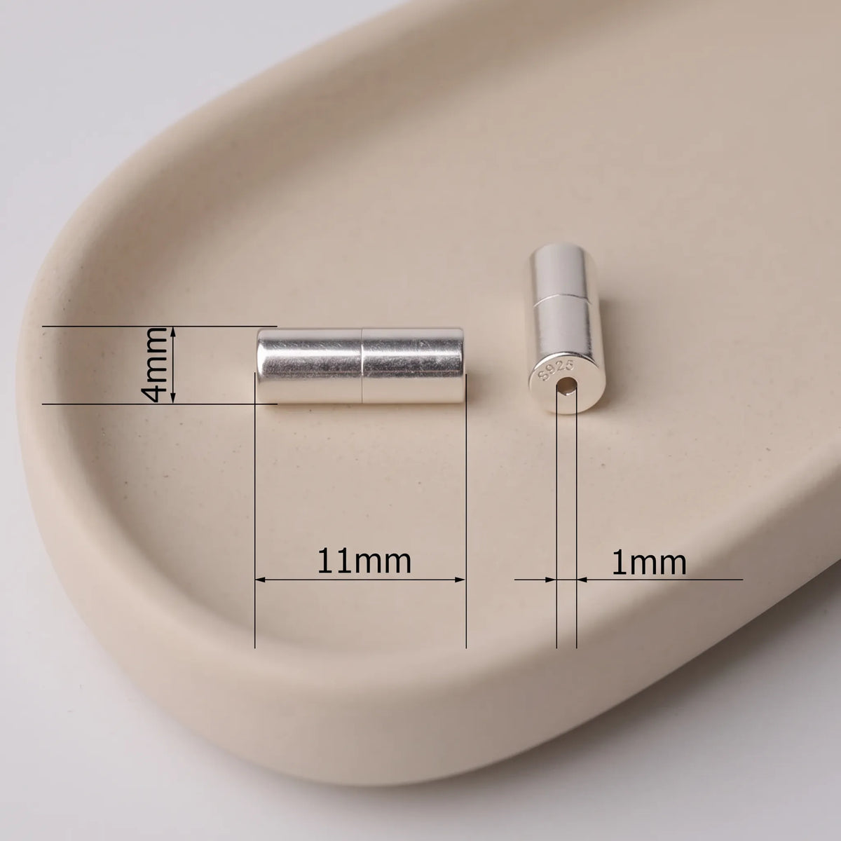 925 sterling silver barrel screw clasp shown open with threaded closure