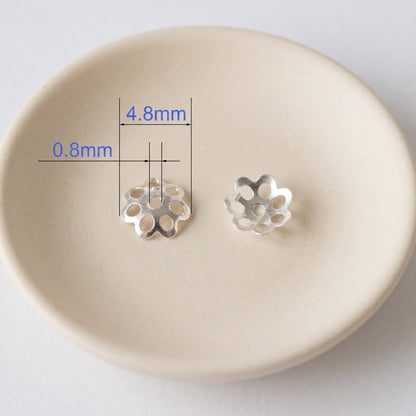 4.8mm 925 sterling silver flower bead cap with 0.8mm center hole