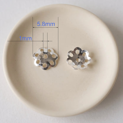 5.8mm 925 sterling silver flower bead cap with 1mm center hole