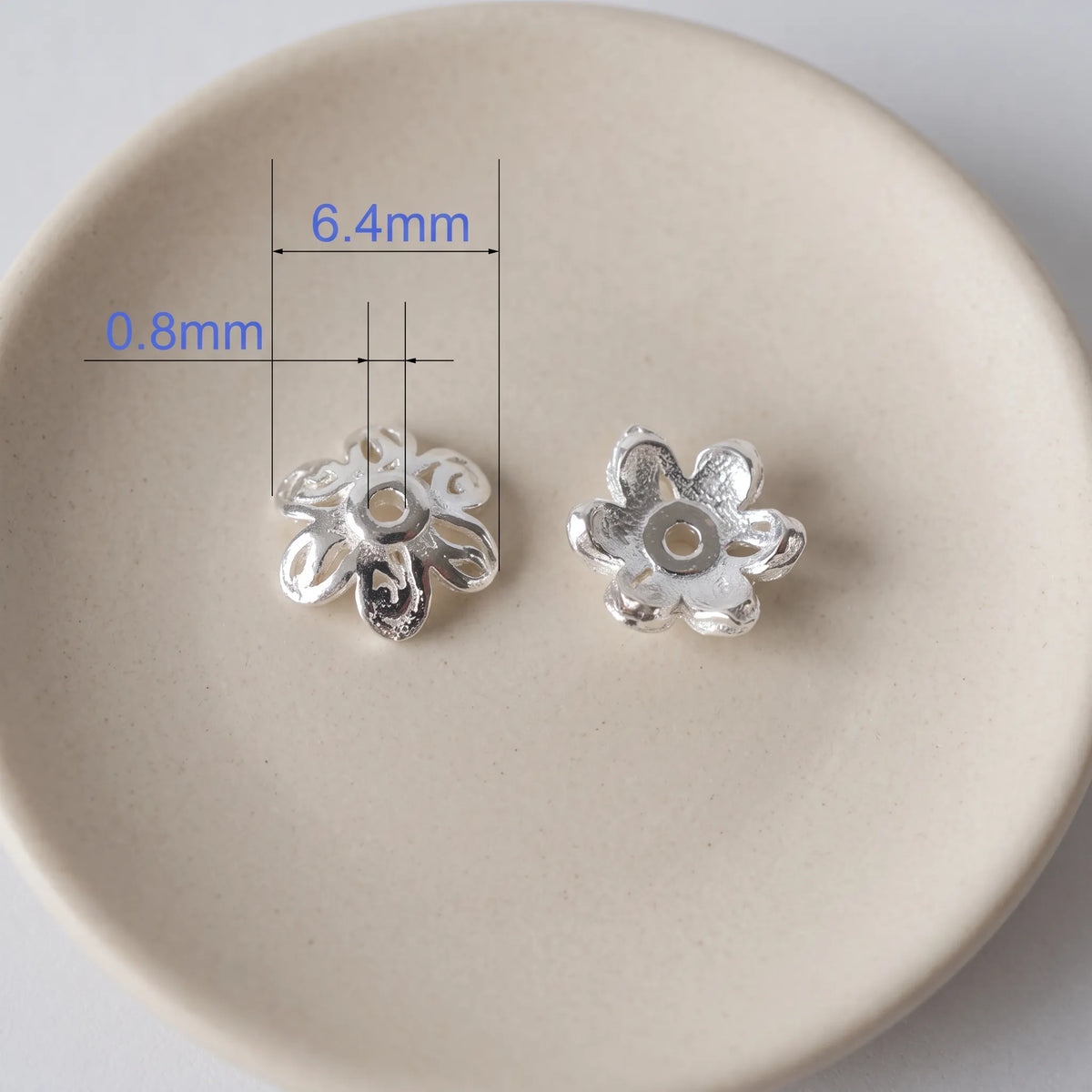 925 sterling silver bead caps 6.4mm with approximately 0.8mm hole