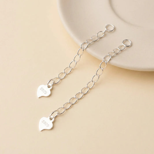 925 sterling silver twisted oval chain extenders with S925 heart tags in 30mm and 50mm lengths