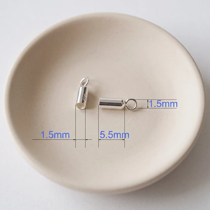 1.5mm 925 sterling silver cord end cap with loop, polished silver finish