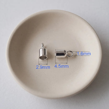 2.9mm 925 sterling silver cord end cap with loop, rhodium plated finish