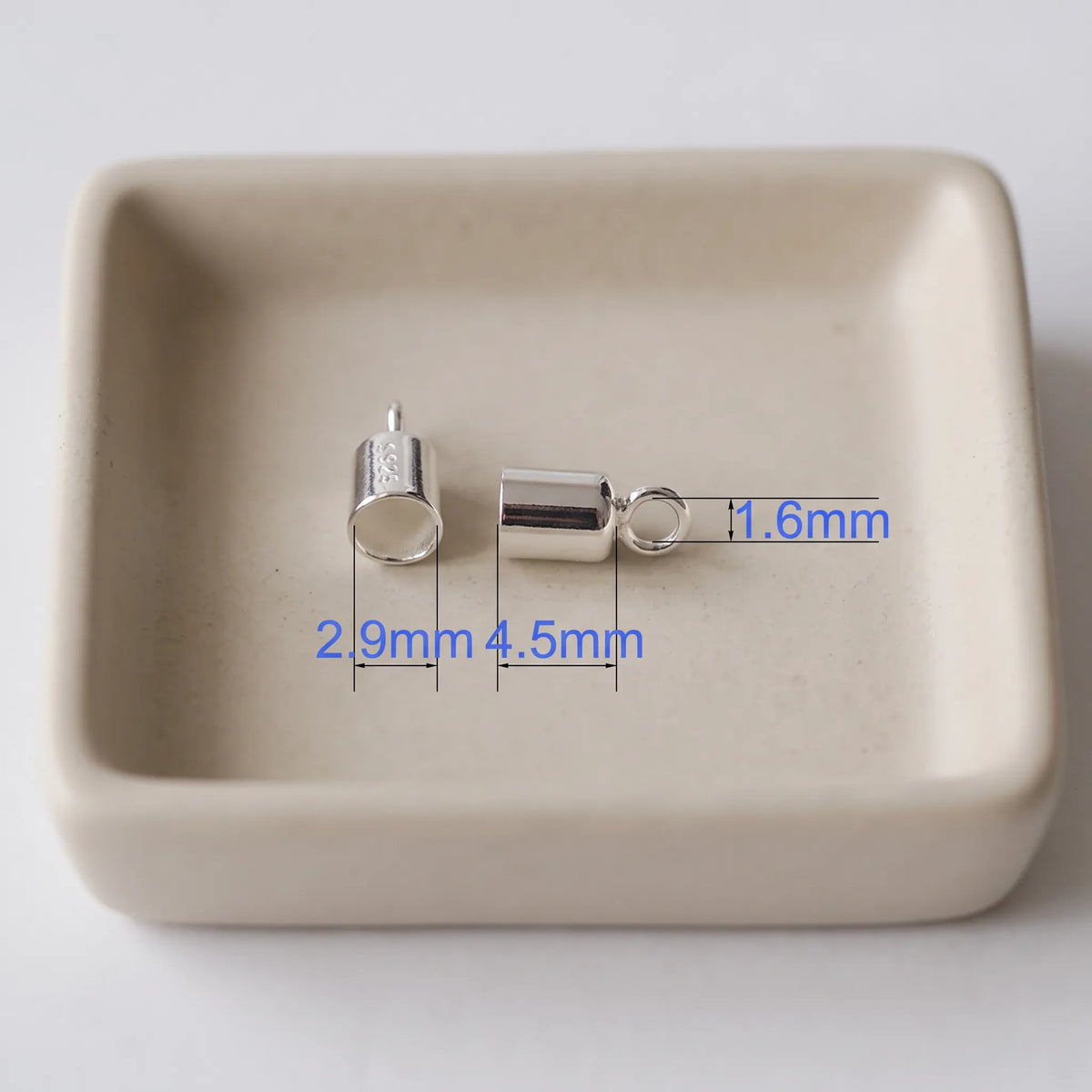 2.9mm 925 sterling silver cord end cap with loop, polished silver finish