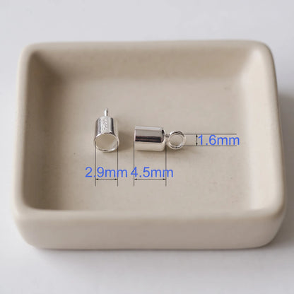 2.9mm 925 sterling silver cord end cap with loop, polished silver finish