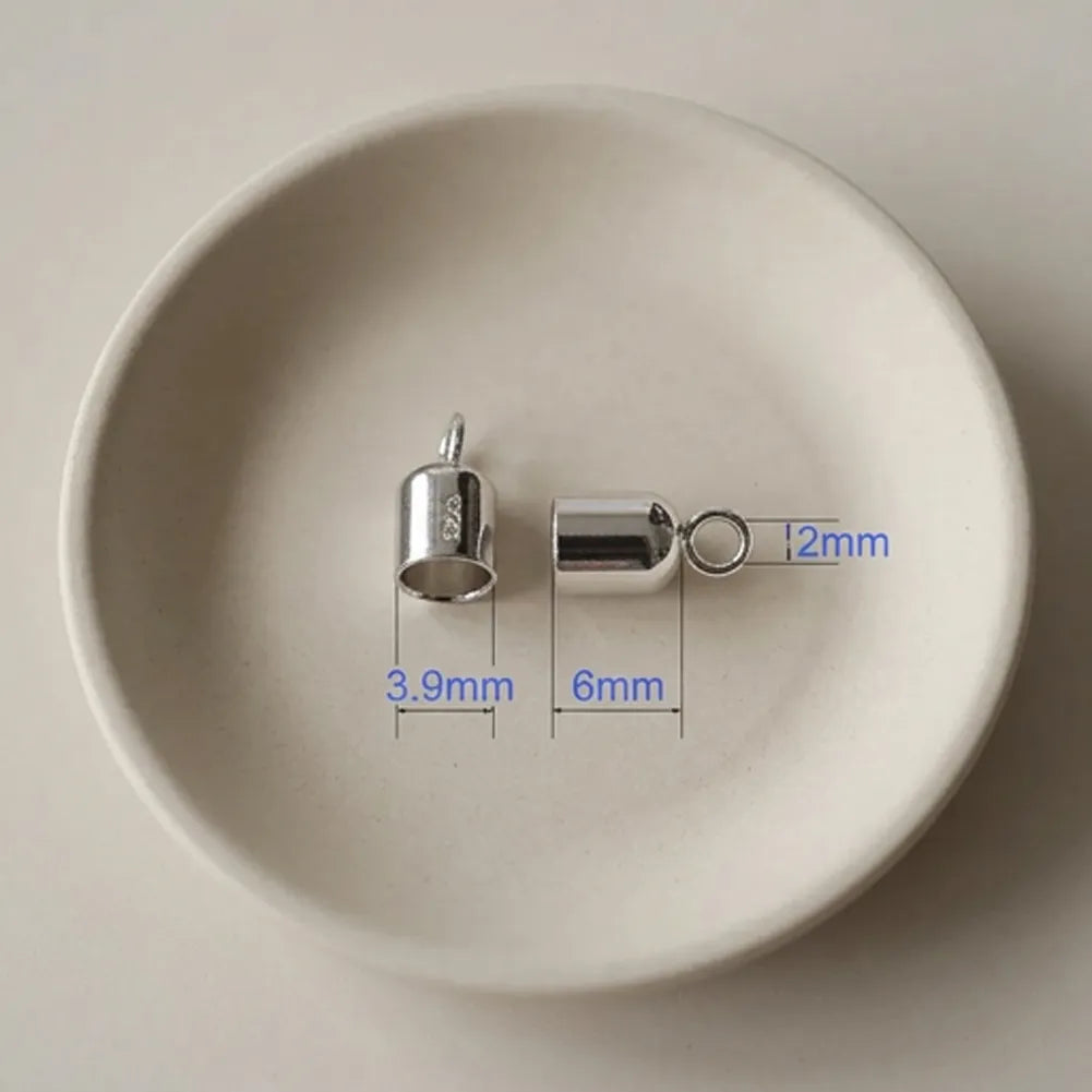 3.9mm 925 sterling silver cord end cap with loop, rhodium plated finish