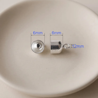 6mm 925 sterling silver cord end cap with loop, polished silver finish
