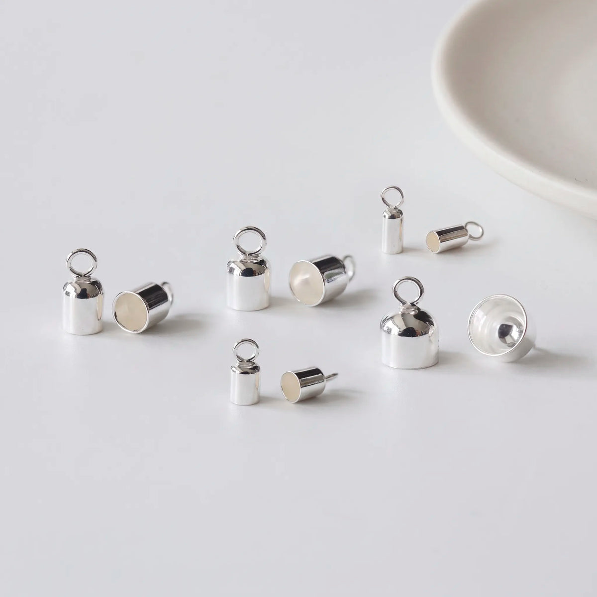 925 sterling silver cord end caps with loops in assorted sizes for bracelet and necklace making