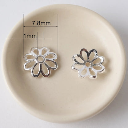 7.8mm 925 sterling silver flower bead cap with 1mm center hole